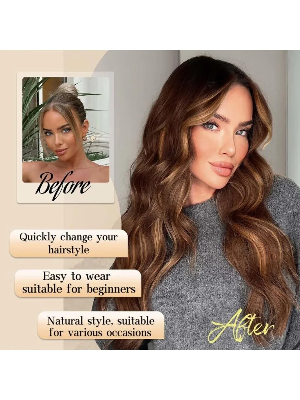 Women's Brown Highlight Lace Hairline 26 Inch Synthetic Heat Resistant Wavy Wigs
